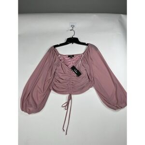 Lulus Completely‎ Charmed Long Sleeve Mesh Balloon Sleeve Crop Top Size large